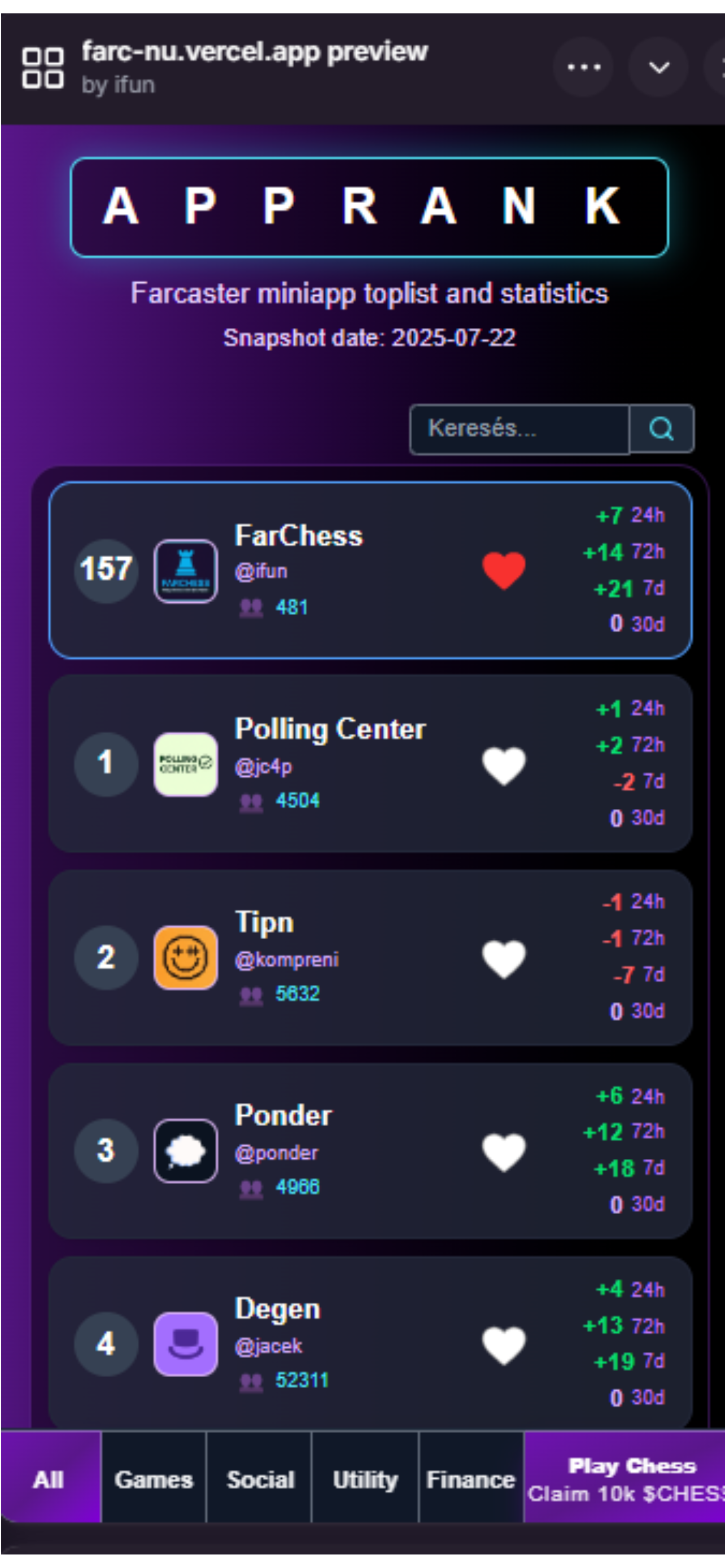 AppRank: Miniapp Explorer - Farcaster Mini Apps screenshot